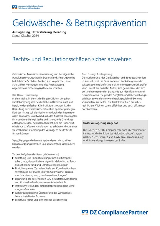 Flyer: Auslagerung Geldwäsche- und Betrugsprävention