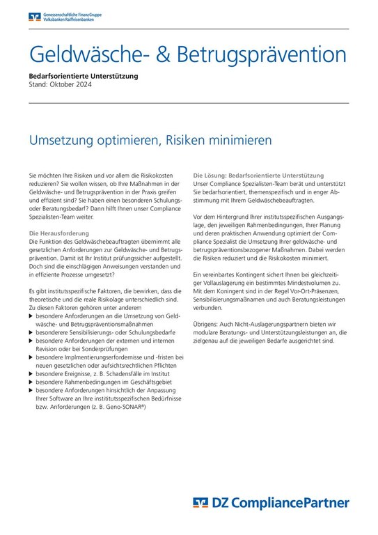 Flyer: Compliance Spezialisten Geldwäsche- und Betrugsprävention