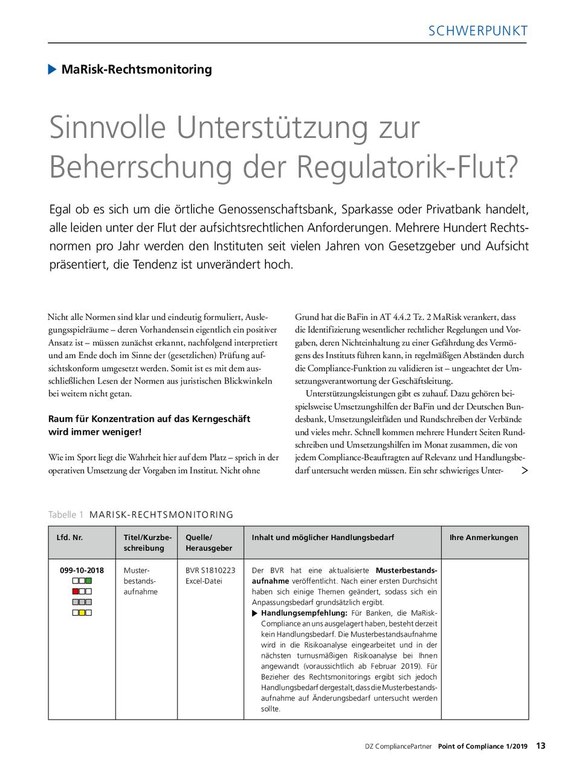 PoC 1/2019, Beitrag von Michael Maier - MaRisk-Rechtsmonitoring