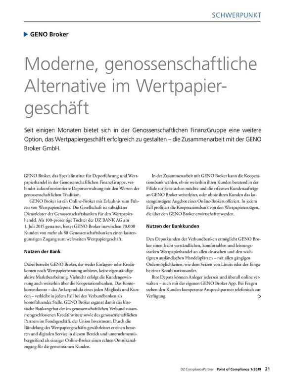 PoC 1/2019, Gastbeitrag von Frank Geider und Sebastian Ortmann - GENO Broker: Moderne, genossenschaftliche Alternative im Wertpapiergeschäft