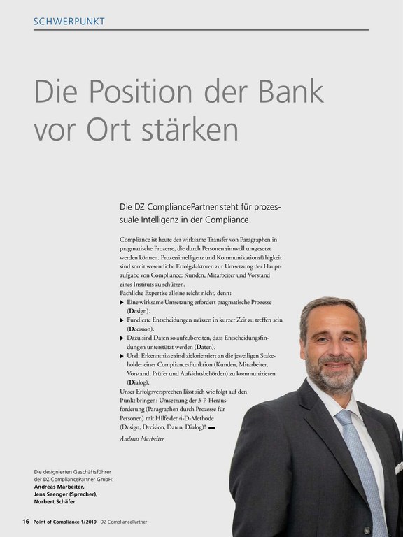 PoC 1/2019, Statement von Andreas Marbeiter, Jens Saenger und Norbert Schäfer - Die Position der Bank vor Ort stärken
