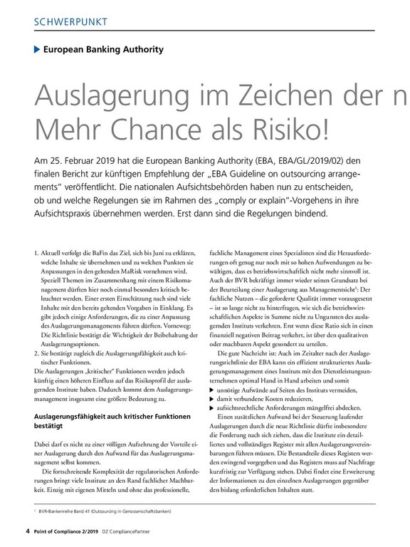 PoC 2/2019, Beitrag von Andreas Marbeiter: Auslagerung im Zeichen neuer Richtlinien