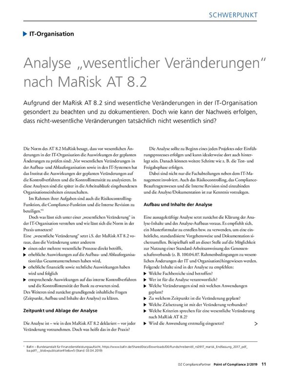 PoC 2/2019, Beitrag von Benjamin Wellnitz: Analyse wesentlicher Veränderungen nach MaRisk