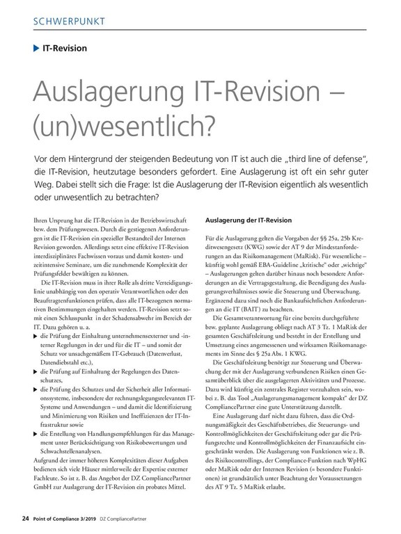PoC 3 2019, Beitrag von Thomas Grebe: Auslagerung IT-Revision (un-)wesentlich?
