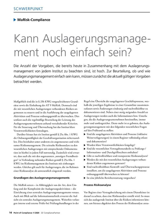 PoC 1 2020, Beitrag von Silke Lenhart: Kann Auslagerungsmanagement noch einfach sein?