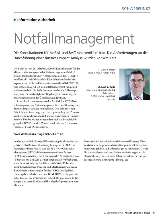 PoC 3 2020, Beitrag von Michael Switalla: Notfallmanagement