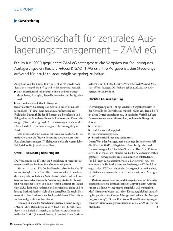 PoC 3 2020, Gastbeitrag von Sarah Horn: Genossenschaft für zentrales Auslagerungsmanagement – ZAM eG