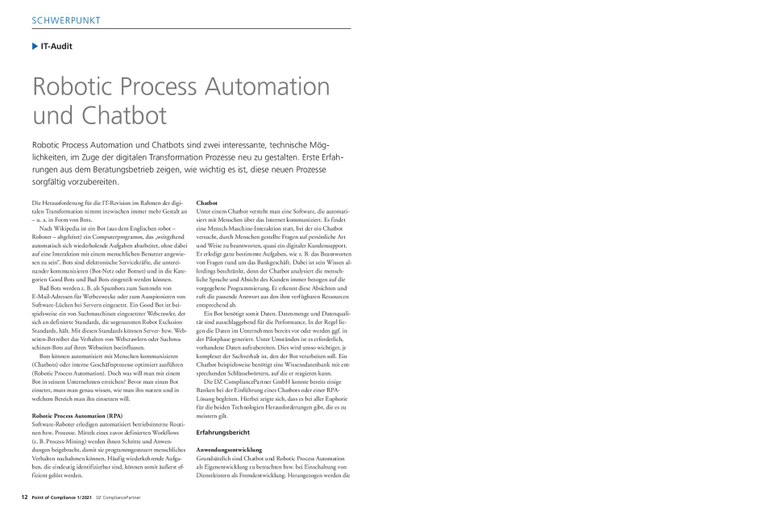 PoC 1 2021, Beitrag von Thomas Grebe und Alexander Lorenz: Robotic Process Automation und Chatbot