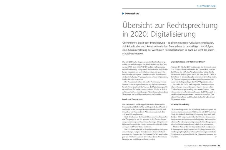 PoC 1 2021, Beitrag von Michael Switalla: Übersicht zur Rechtsprechung in 2020: Digitalisierung