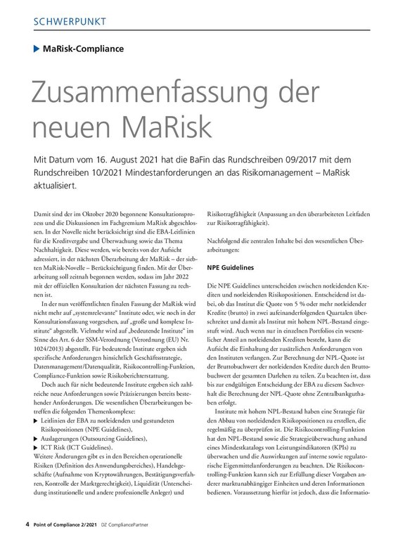 PoC 2 2021, Beitrag von Matthias Hommel und Michael Maier: MaRisk-Novelle