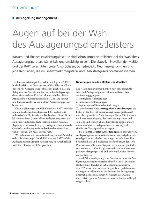 PoC 3 2021, Beitrag von Martin Hierlemann: Augen auf bei der Wahl des Auslagerungsdienstleisters