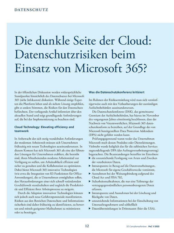 PoC 1 2023, Beitrag von Maximilian Schmidt: Datenschutzrisiken beim Einsatz von Microsoft 365?