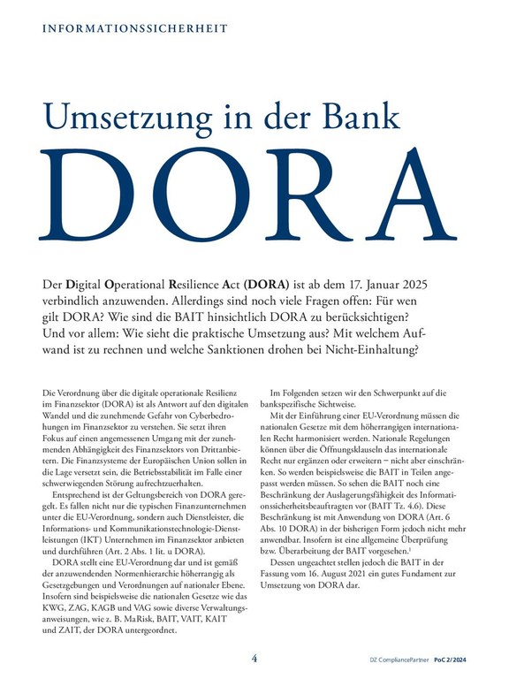 PoC 2 2024, Beitrag von Katja Schlüter und Benjamin Wellnitz: DORA-Umsetzung in der Bank