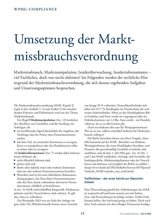 PoC 2 2024, Beitrag von Fabian Baaß: Umsetzung der Marktmissbrauchsverordnung
