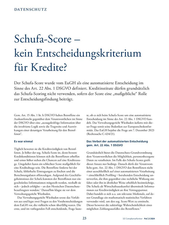PoC 2 2024, Beitrag von Najat Lissner: Schufa-Core - kein Entscheidungskriterium für Kredite?