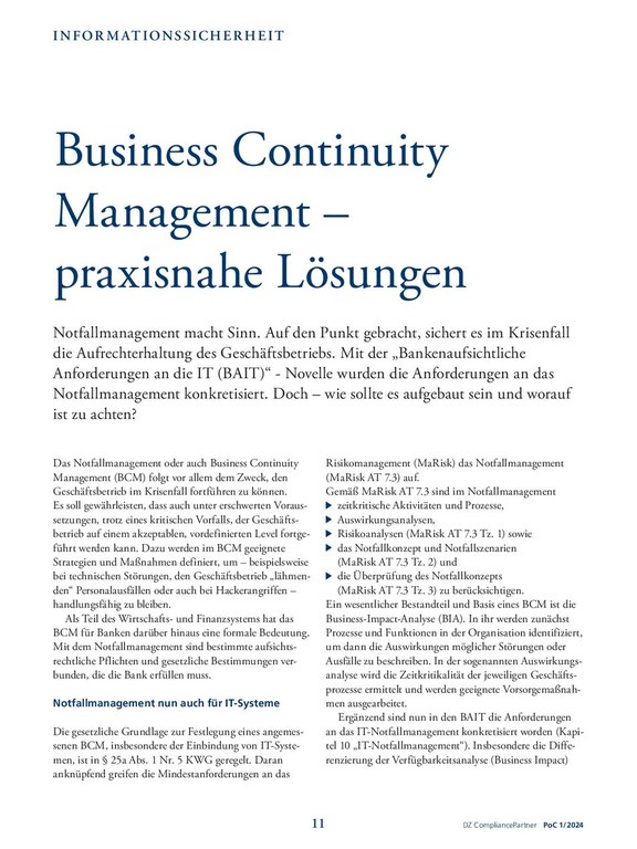 PoC 1 2024, Beitrag von Michaela Eckmann und Benjamin Wellnitz: Business Continuity Management - praxisnahe Lösungen