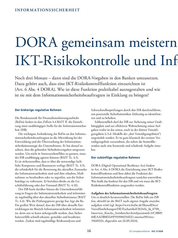 PoC 3 2024, Beitrag von Marc-Timo Brandenburger und Benjamin Wellnitz: Beauftragter IKT-Risikokontrolle und Informationssicherheit