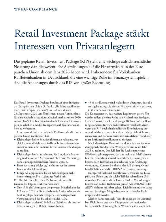 PoC 1 2025, Beitrag von Felix Fröhlich und Giannis Petras: Retail Investment Package stärkt Interessen von Privatanlegern