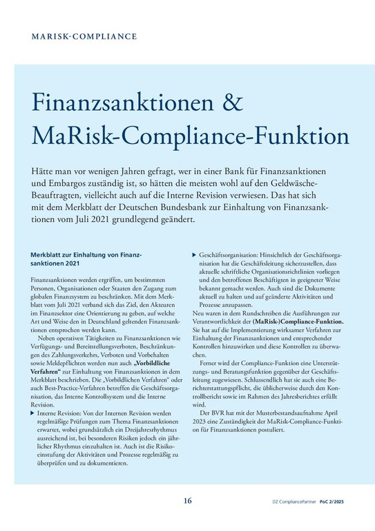 PoC 2 2025, Beitrag von Jörg Scharditzky: Finanzsanktionen & MaRisk-Compliance-Funktion