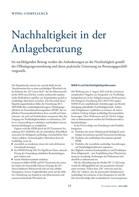 PoC 2 2025, Beitrag von Christian Tipkemper: Nachhaltigkeit in der Anlageberatung